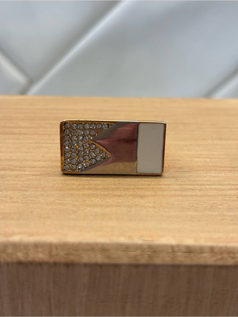 Jewelmint Gold Rectangular Ring with White and Crystal Accents